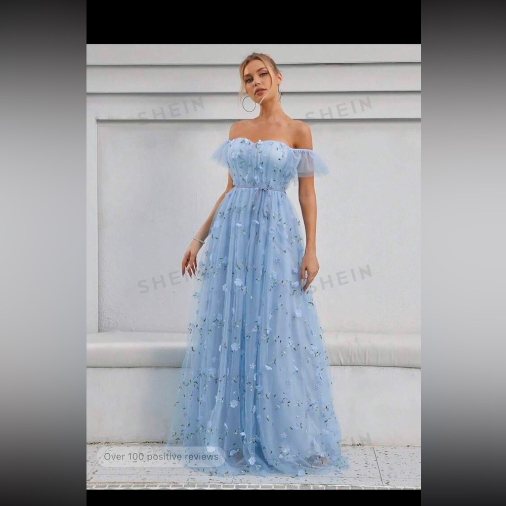 Off shoulder floal mesh dress